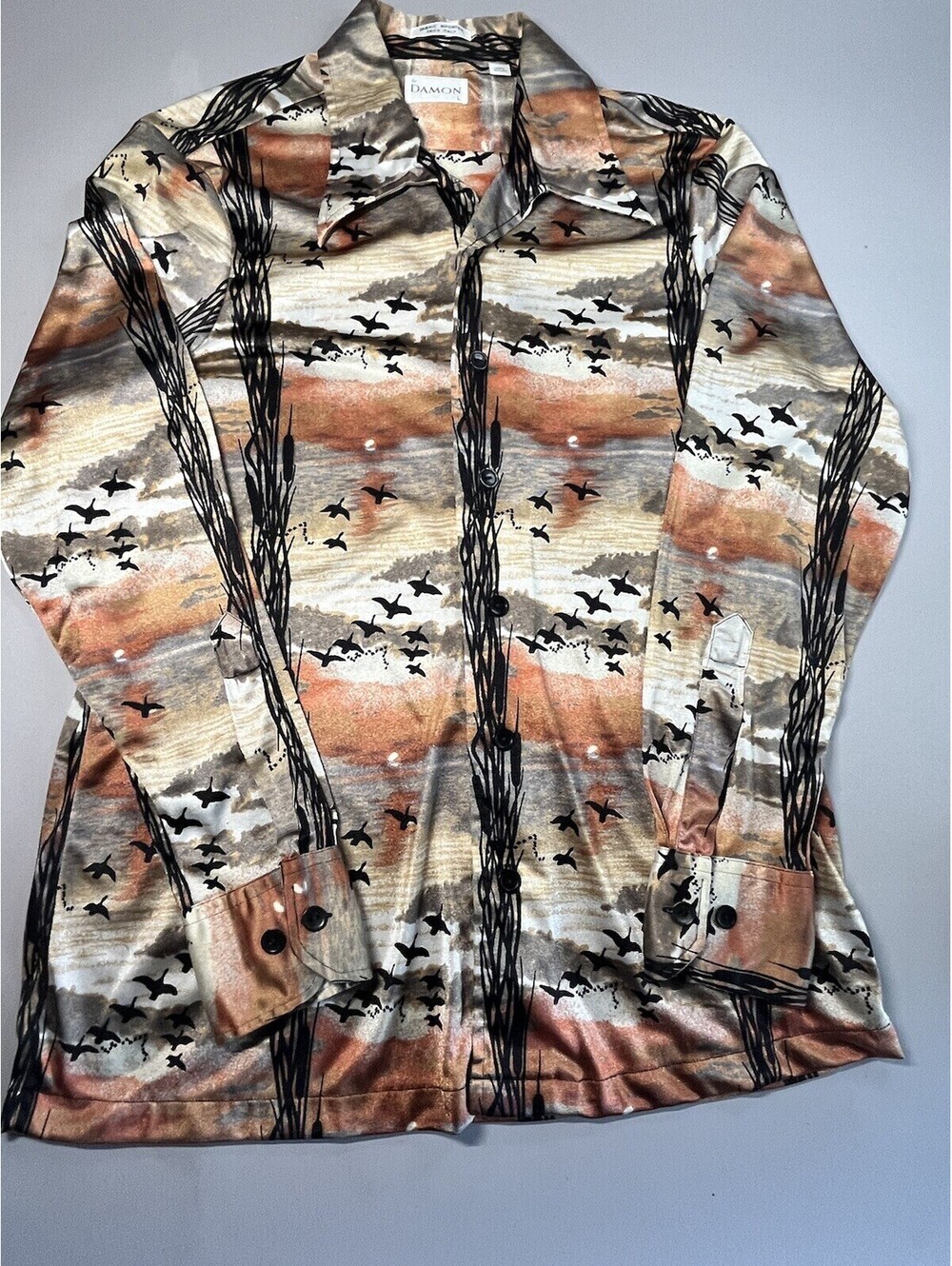 Damon 70's Disco Shirt Italian Nylon Silky Geese & Ducks